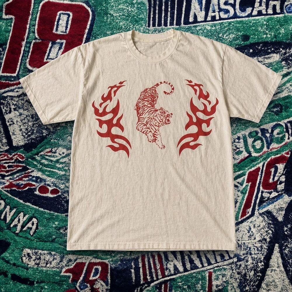 Tiger Flame Graphic Tee White Unisex Shirt